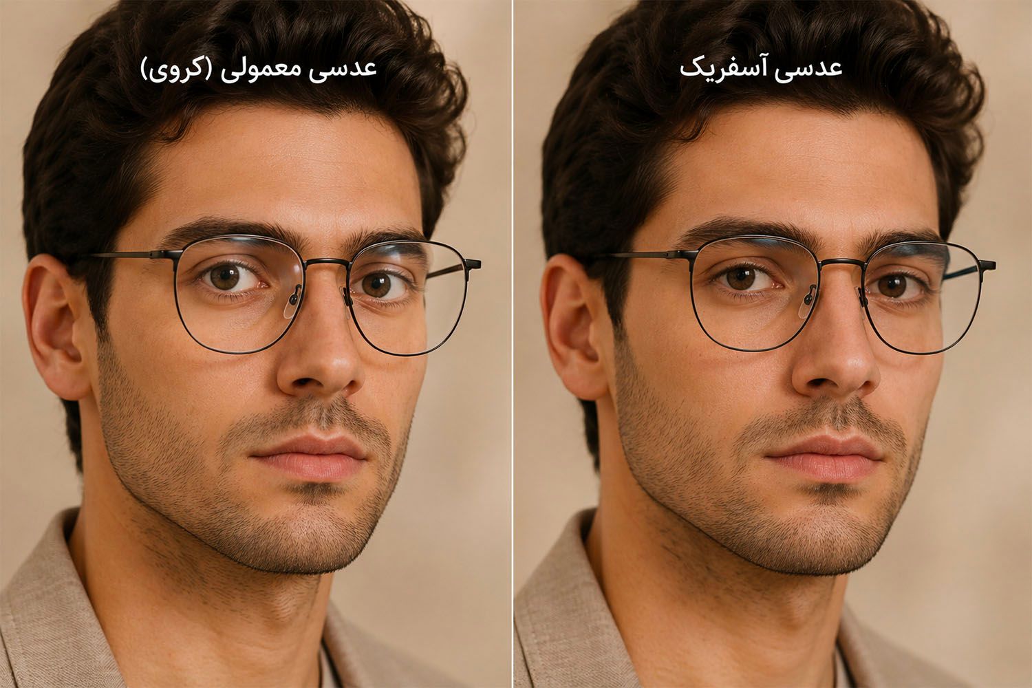 عدسیهای آسفریک اعوجاج کمتری داشته و حالت چشم را طبیعی تر نمایش می دهند