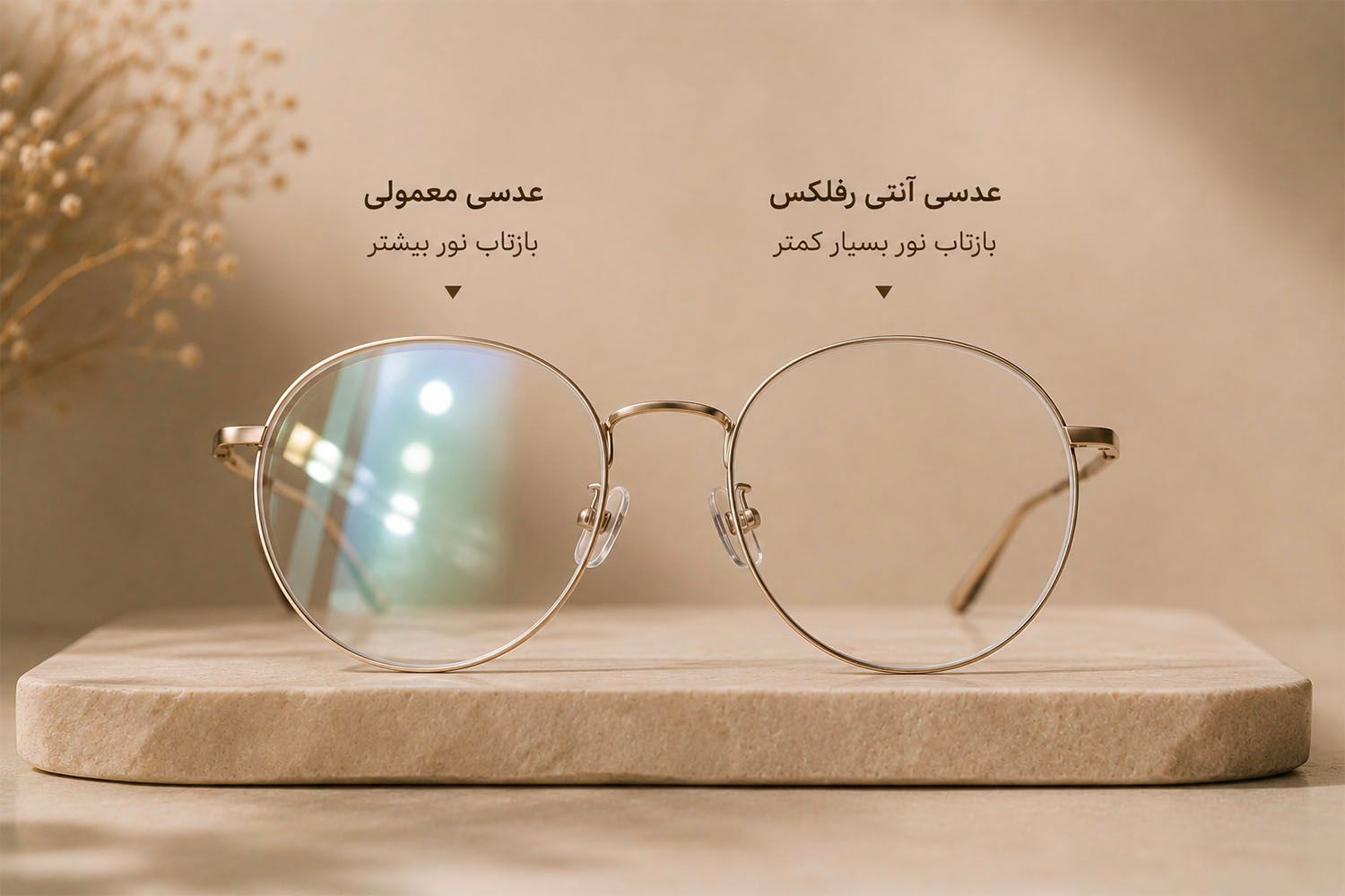عدسی معمولی و آنتی رفلکس در میزان بازتاب نور تفاوت دارند
